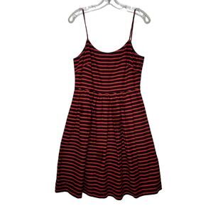J. Crew Striped Derby Linen Blend Fit and Flare Dress Black Red Womens Size 6